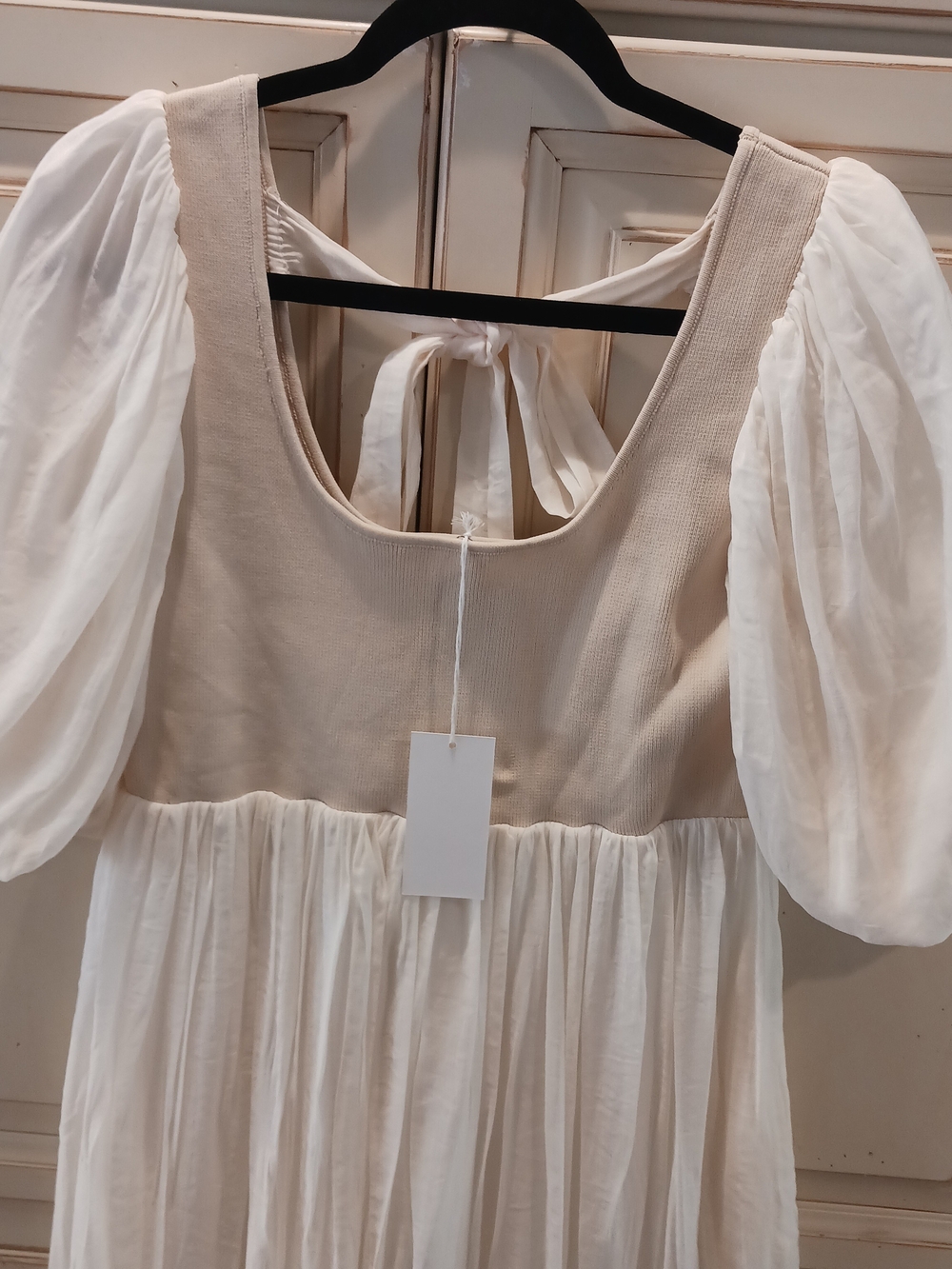 Flowy Ivory Puff Sleeve Midi Dress Maxi - Picture 2 of 7